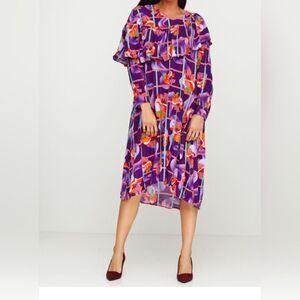 & Other Stories purple floral ruffle tiered midi viscos dress Boho New size 2